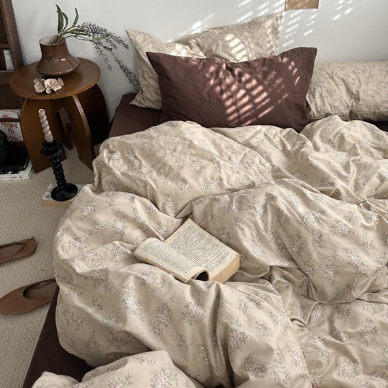 French Style Retro Printed Bedding Rural Style Duvet Cover Solid Color Dust-proof and Easy To Clean Mattress Protective Covers Envelope Pillowcase