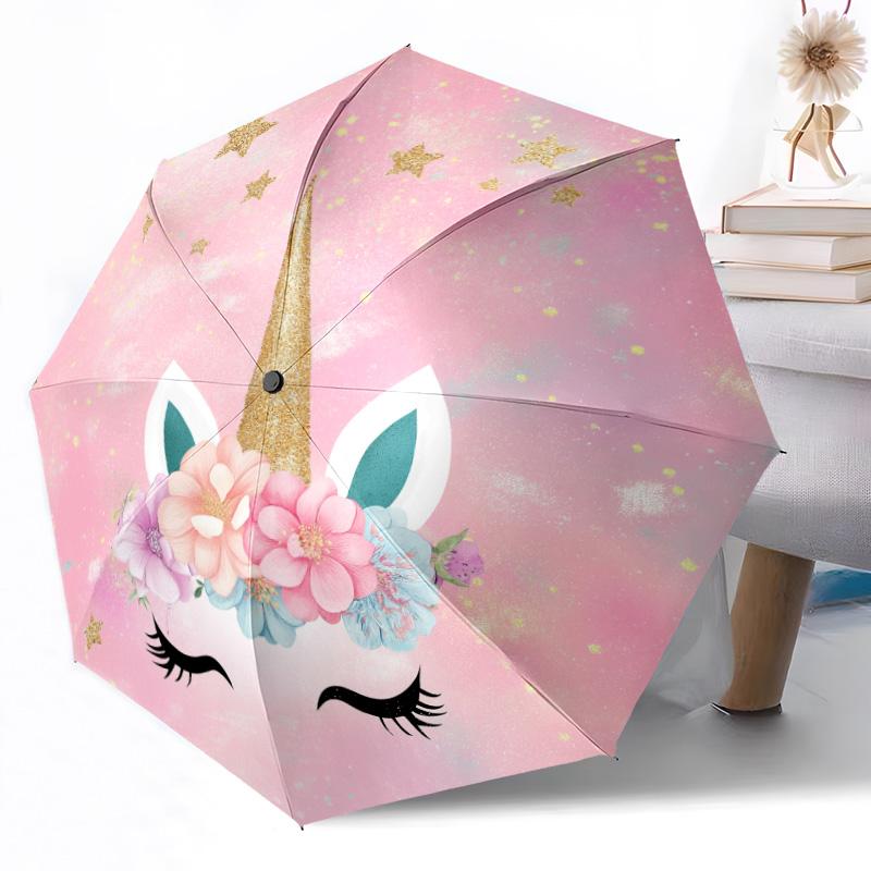 1pc Rainbow Unicorn Fantasy Automatic Umbrella with Folding Compact Durable 8 Rib Design Foldable Carry Umbrella Stylish Accessory Perfect Birthday Y6