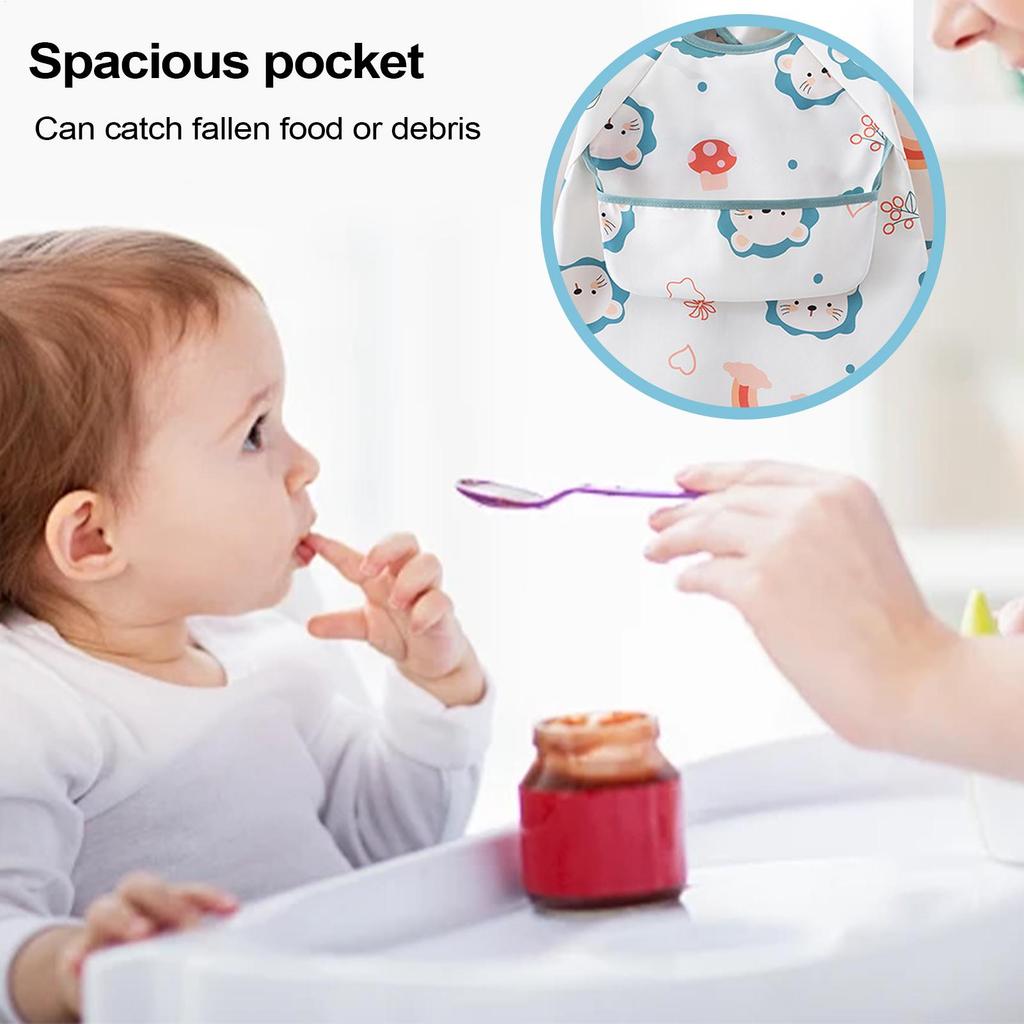 Baby Smock Bib Soft Full Sleeve Adjustable Weaning Smock Full Sleeve Toddler Eating Shirt Bibs for 6-36 Months Kids Girls Boys