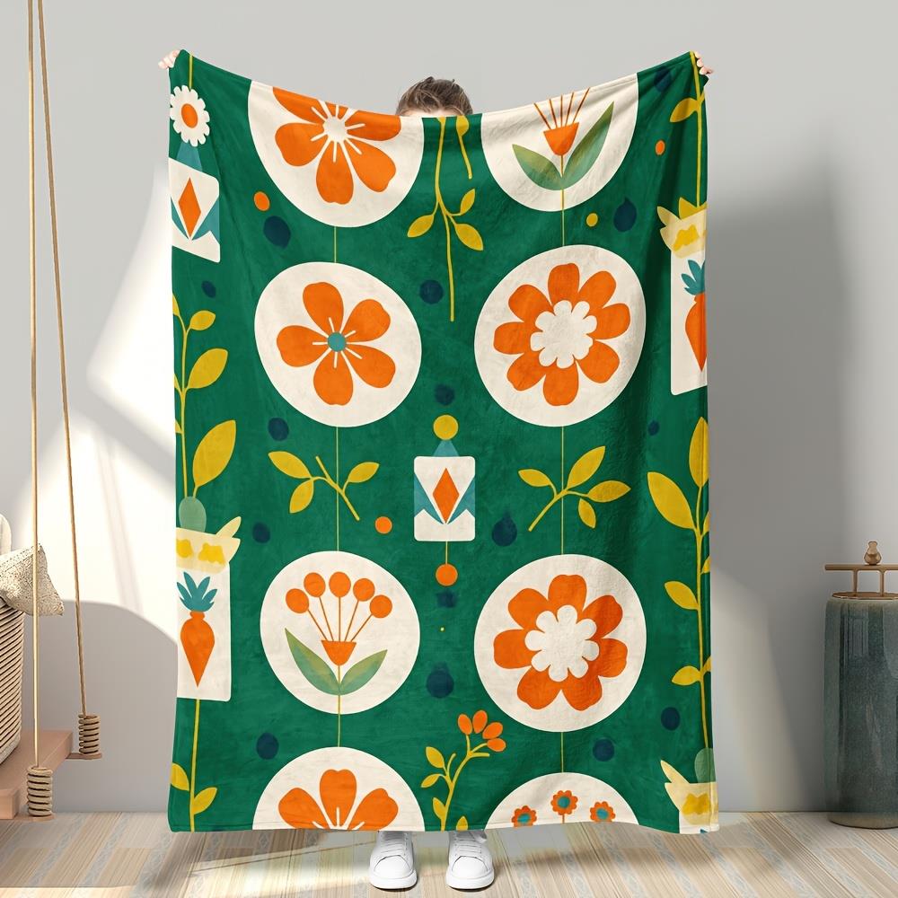 

Green and orange floral pattern Blanket Sofa Bed Travel Camping Living Room Office Conditioning Blanket for All Seasons Gifts 75x100cm (30x40inch)