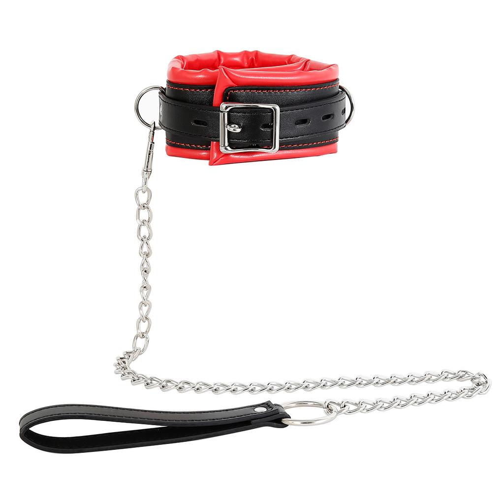 Thick Leather Collar Choker with Chain Bondage Gear Necklace Collar and Leash Set for Men and Women