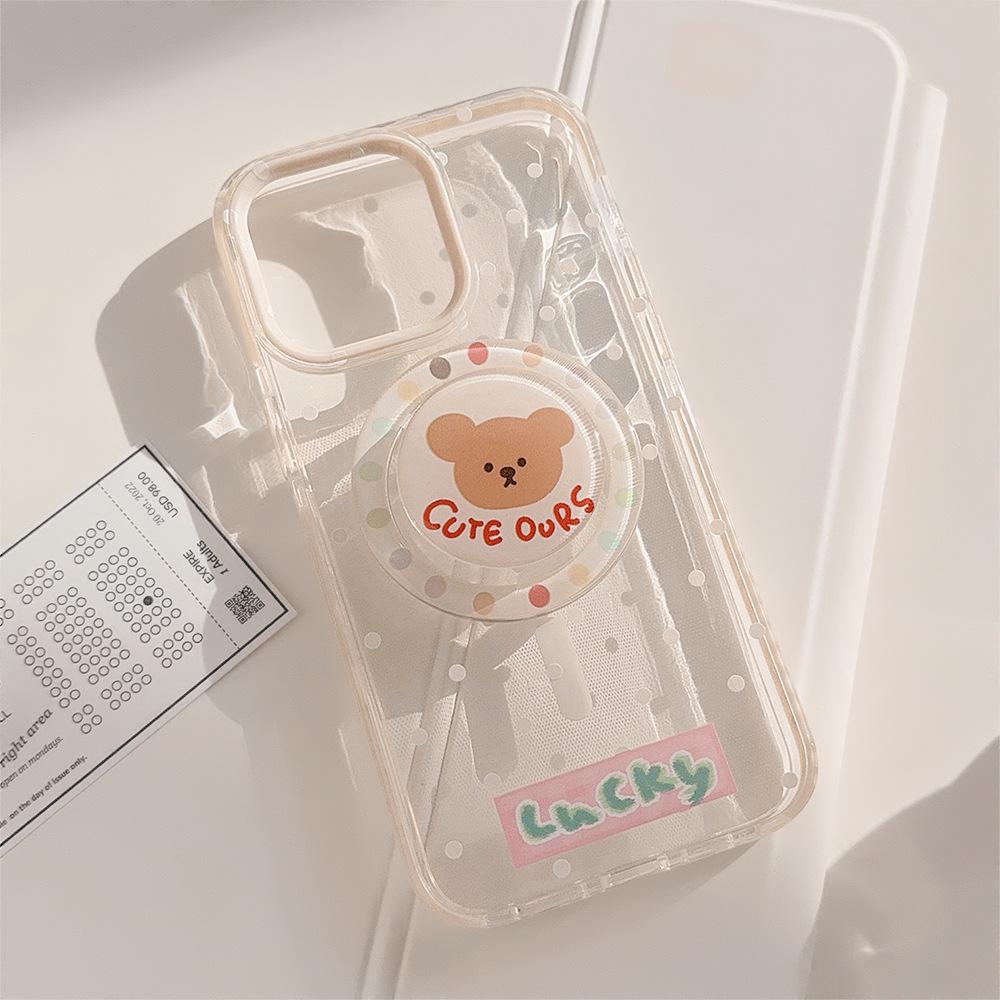 Cartoon cute polka dot bear stand phone case