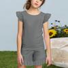 Summer Girls Cute Suit Flying Sleeves T-shirt Top + Ruffled Shorts Daily Outdoor Wear Cute Casual Fashion 2-Piece Set