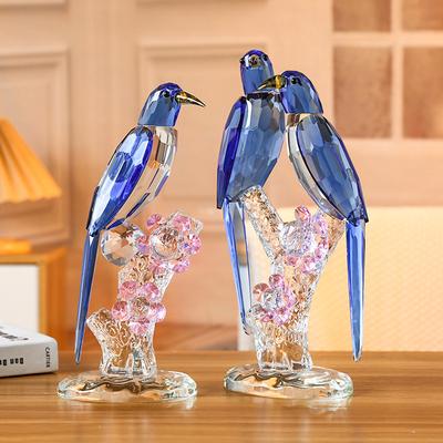Crystal Bird Stained Glass Handicraft Crystal Psittacula Artificial Animal Sculpture Decorative Figurines Home Decoration