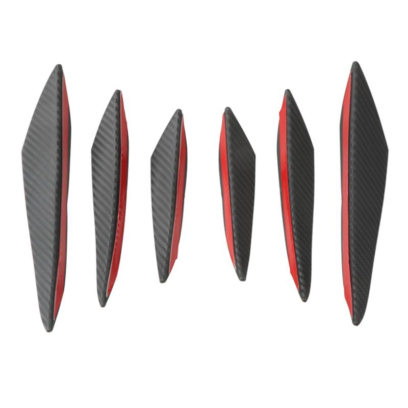 6Pcs/set Universal Car Spoiler Canards Fit Black Carbon Front Bumper Lip Splitter Fin Air Flying Spoiler Auto Body Kit Accessory
