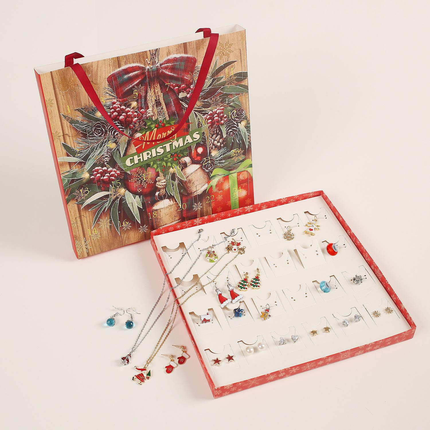 

Christmas Advent Countdown Calendar: Ornaments, Necklace, Stud Earrings, Gift Box