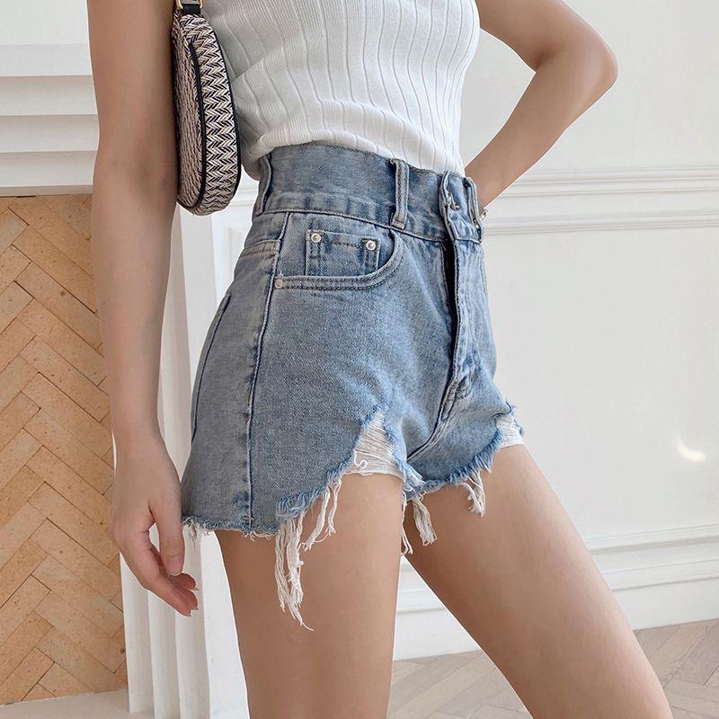 

Xuan Ya Ultra Short Fashion Ins Silm A- line Frayed Pants Black XS