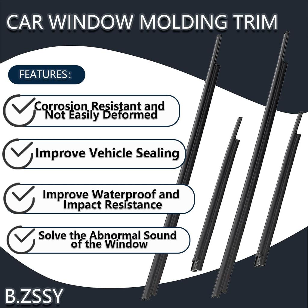 Weatherstrip Window Molding Trim Seal Compatible With 2007- Tundra Double Cab Replaces 68160-0C020 68210-0C020 68163-0C010 68164-0C010
