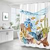 Dolphin Shower Curtain Blue Underwater World Marine Life Polyester Fabric Kids Ocean Theme Bathroom Curtain Decor with Hooks