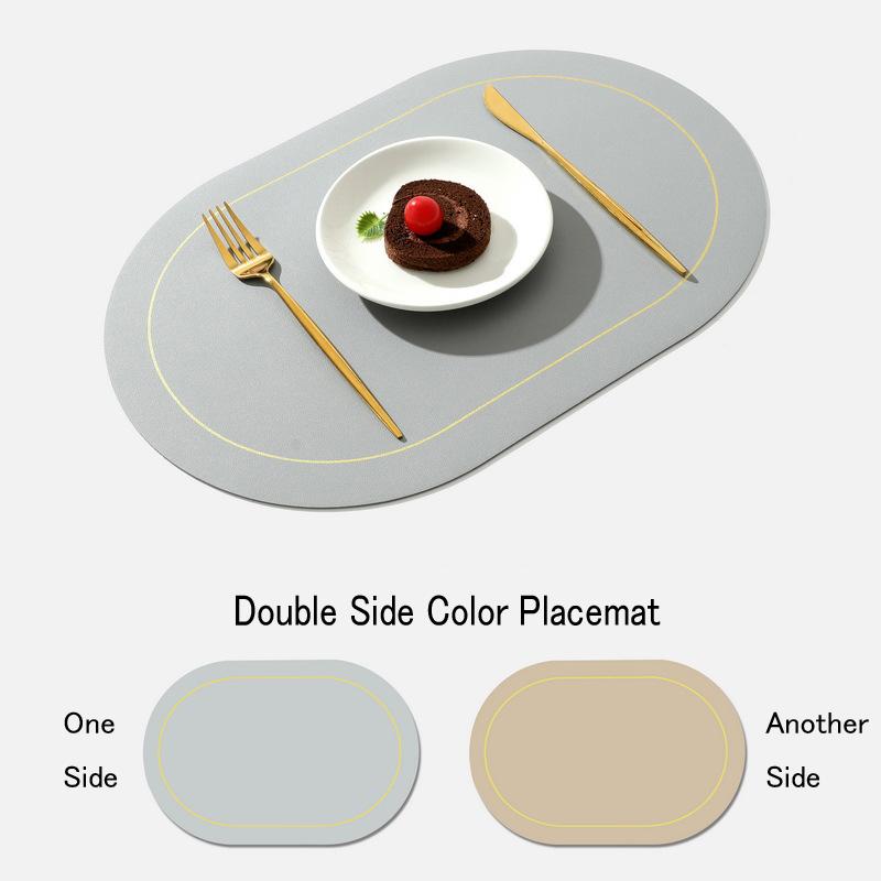 4PCS Leather Placemats Oval Double Sides 2 Colors Waterproof Nordic Modern Kitchen Decor for Home Dining Table Plates Cups Pads