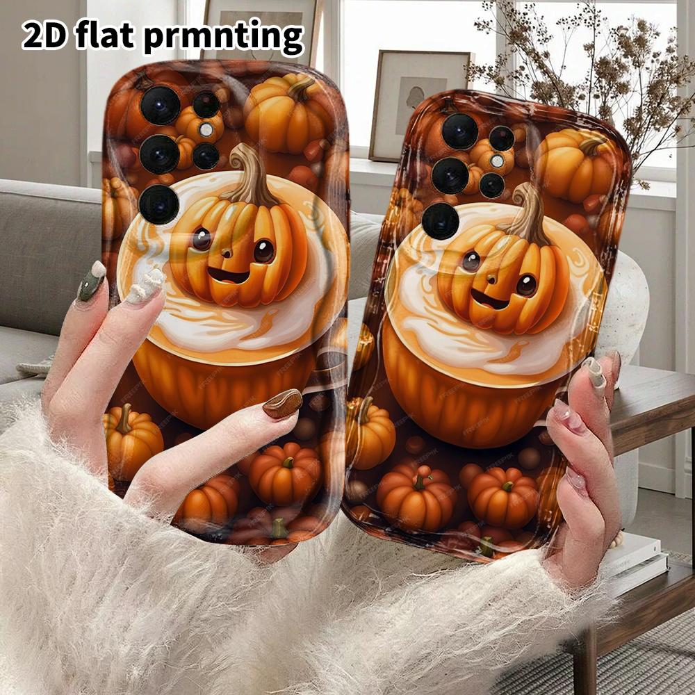 Phone Case: 2D Flat Samsung Galaxy A34 A35 M05 M06 S20 S22 S21 FE Plus 5G Protective Case, Couple Style, Pumpkin Latte, Christmas and Halloween Gift
