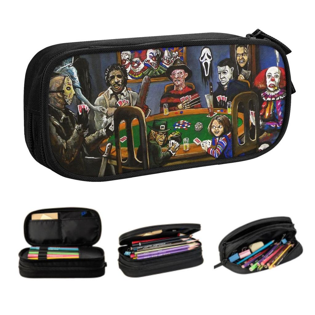 Custom Cute Halloween Horror Movie Character Pencil Case for Boy Girl Big Capacity Pencil Box Stationery