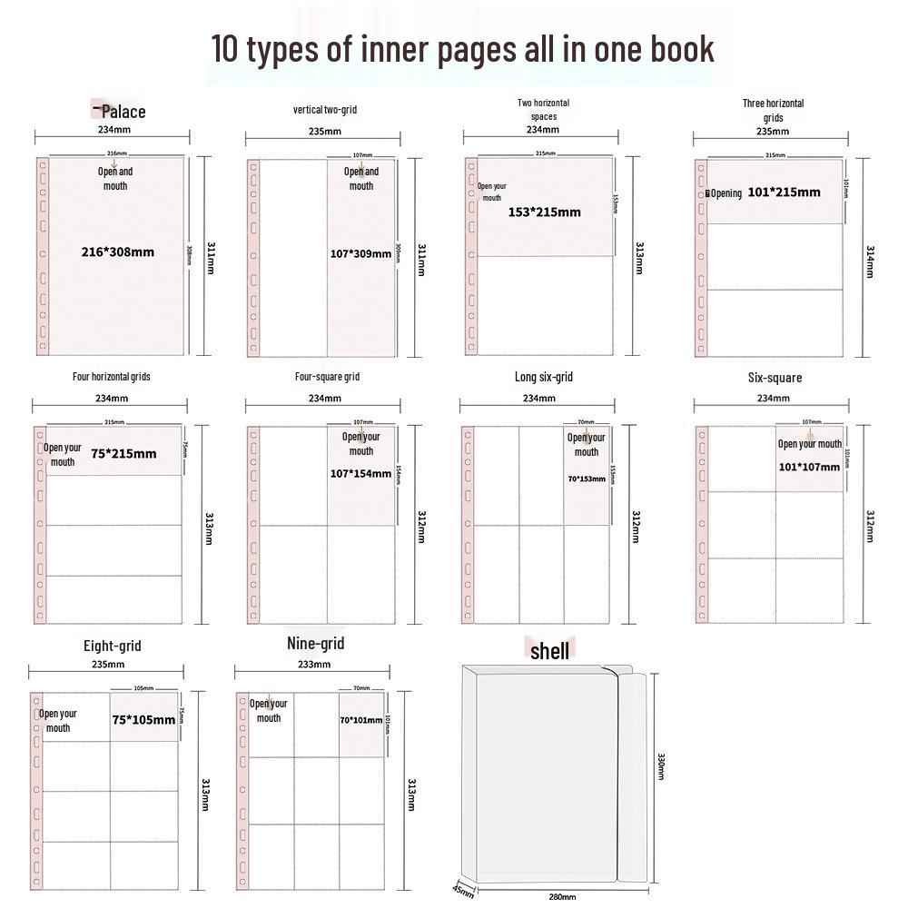 A4 Nine-Pocket Card Album Inserts for Polaroid, Postcards, and Tickets Storage