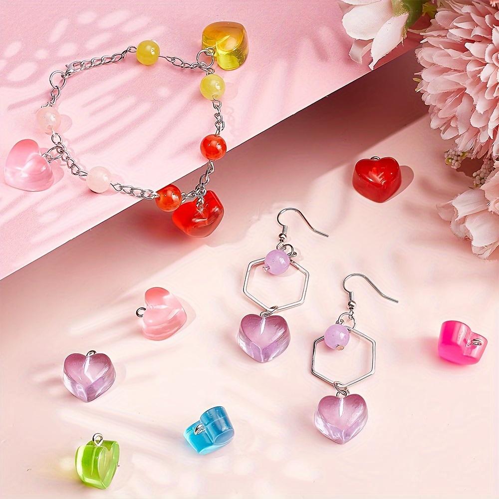 4/15pcs Resin Heart Pendant, Randomly Mixed Colors, Peach Heart Pendant Material, DIY Bracelet, Necklace, Earring, Keychain, Foot Chain