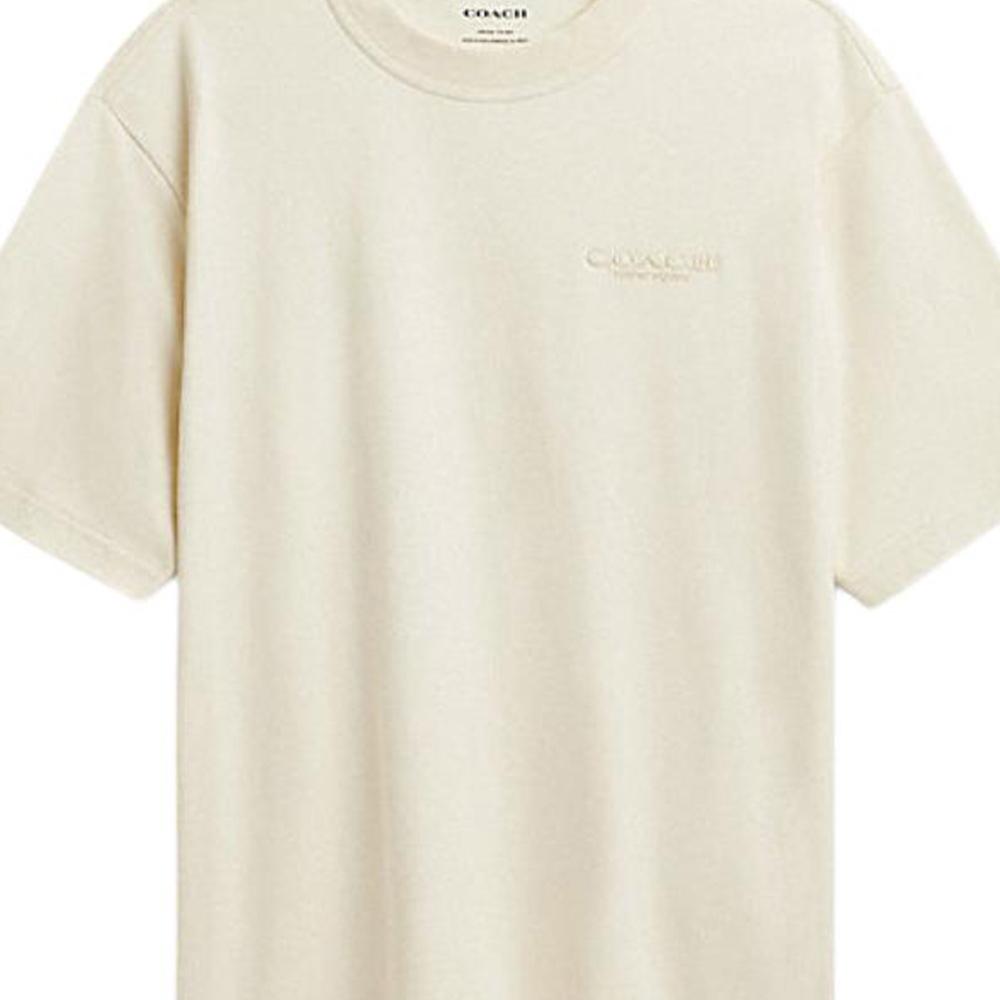 Coach FW24 Solid Color Round Neck Pullover Short Sleeve T-Shirt Men Tops Cream CU383-CRM