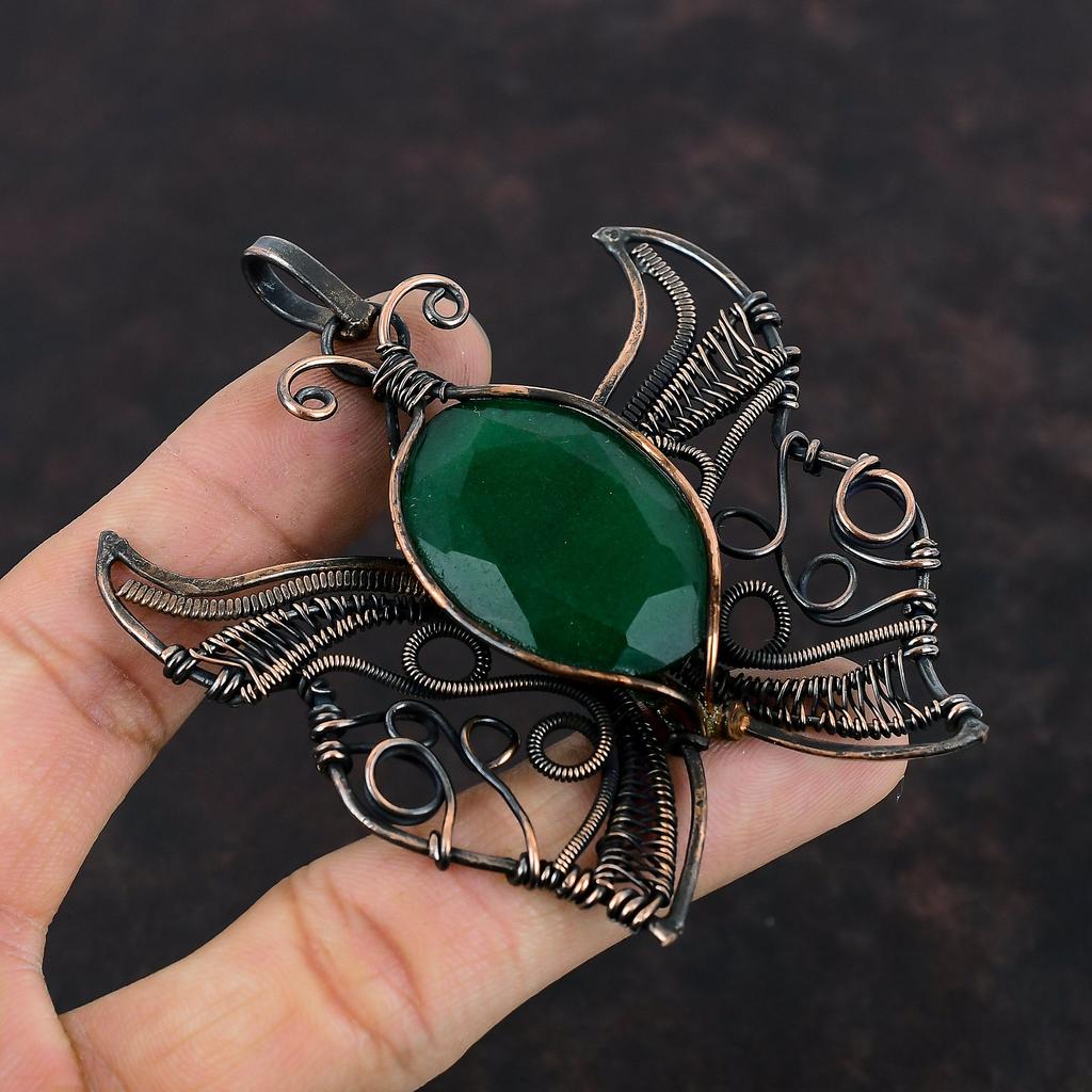 Faceted Zambian Emerald Pendant Copper Wire Wrapped Pendant Handmade Jewelry Butterfly Pendant Gemstone Pendant Copper Jewelry Gifts For Her