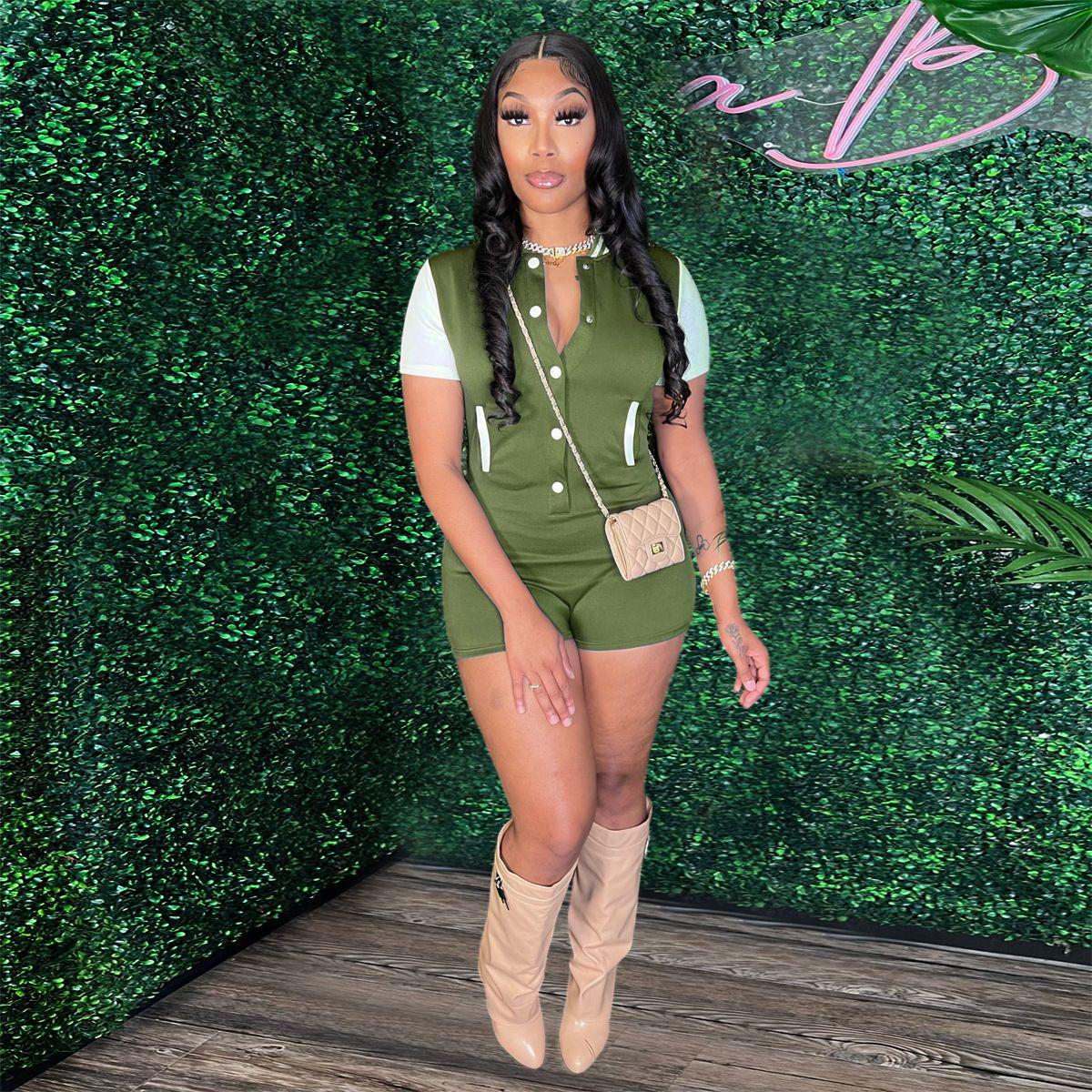 

Women s European and American Fashion Button Bodysuit - Slim Waist Jumpsuit, Summer 2025 Collection XL grass зелений колір