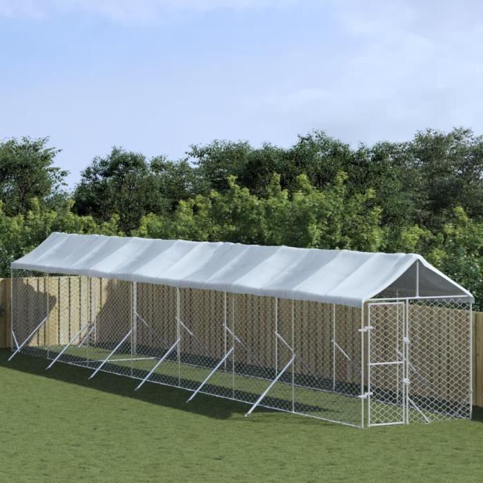VidaXL Outdoor Dog Kennel with Silver Roof 2x14x2.5 M 3190485