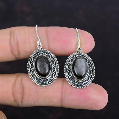 Zilverglans Obsidiaan Edelsteen Oorbel Stijlvolle Vintage Oorbellen Handgemaakte Sieraden 925 Sterling Zilveren Oorbel Antieke Oorbellen Cadeaus Voor Vrouw