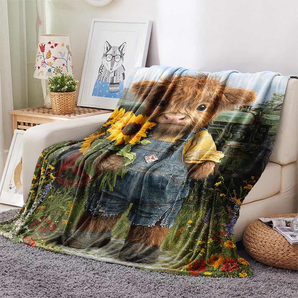 Coperta in Flanella con Stampa Bovini, Alta Qualità, Confortevole per Tutte le Stagioni, Decorazione per la Casa, Calore e Comfort, Perfetta per Regali di Natale