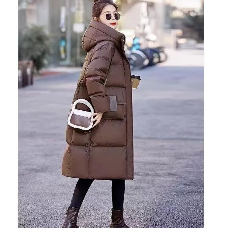 Mid To Long Down Jacket Knee Length Winter Item Thickened Warm Loose Versatile Jacket Women's Solid Color