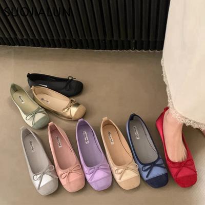 Mode SUOJIALUN 2025 Nouvelles Chaussures Plates de Printemps pour Femmes Mode Bout Rond Peu Profondes à Enfiler Chaussures de Ballet pour Dames Cuir Souple Chaussures Bateau Élégantes