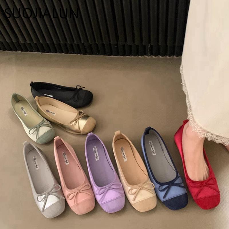 Fashion SUOJIALUN 2025 New Spring Women Flat Shoes Fashion Round Toe Shallow Slip On Ladies Ballet Shoes Soft Leather Eelgant Boat Shoes