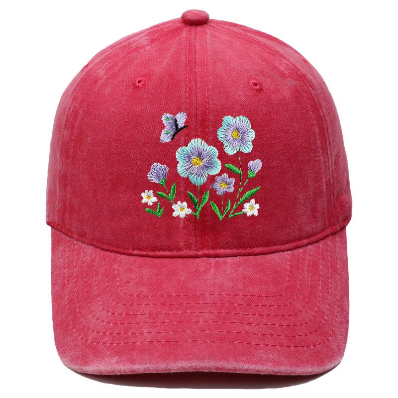 Imitation embroidery flower embroidery washed retro soft top baseball cap American men's and women's casual outdoor sunshade cap