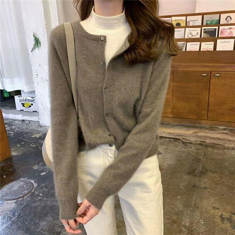 Cashmere Sweater Cardigan Women Single Breasted Long Sleeve Elegant Vintage Jumper Solid Wool Knitted Autumn Winter Outwear