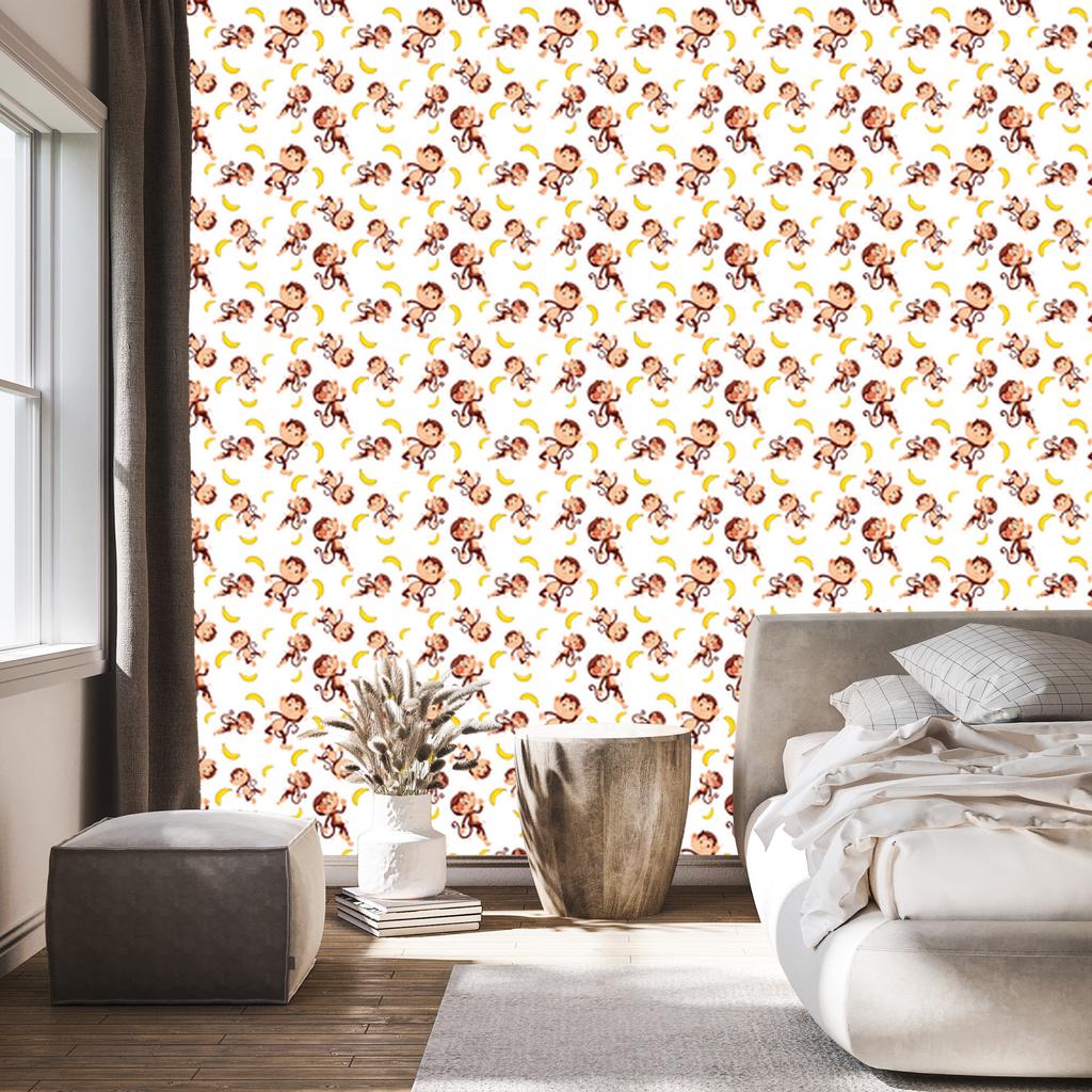 Monkey Wallpaper White, Cream and Orange for Living Room and Bedroom 50x1000