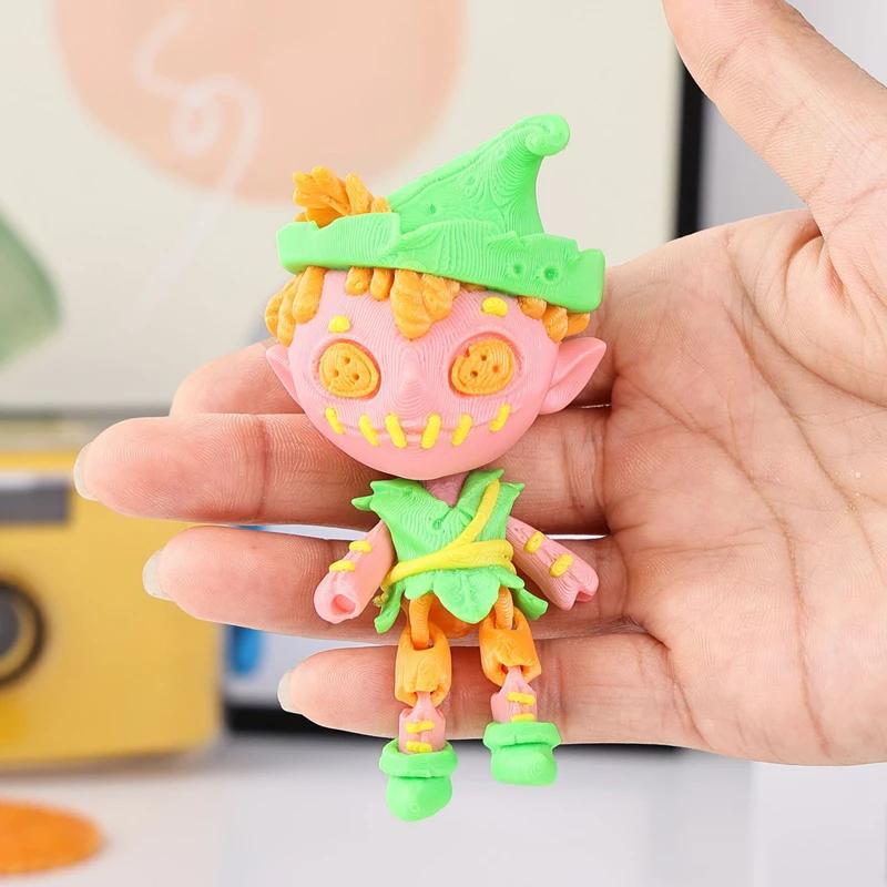 Halloween 3D Printed Toys Cute Cartoon Figure Models Home Tabletop Ornaments Decorative Crafts Children's Gifts Movable Humanoid