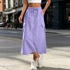 Women's High Waisted Cargo Skirt with Elastic Waist, Pockets and Slit, Color Casual Skirt for Everyday Wear