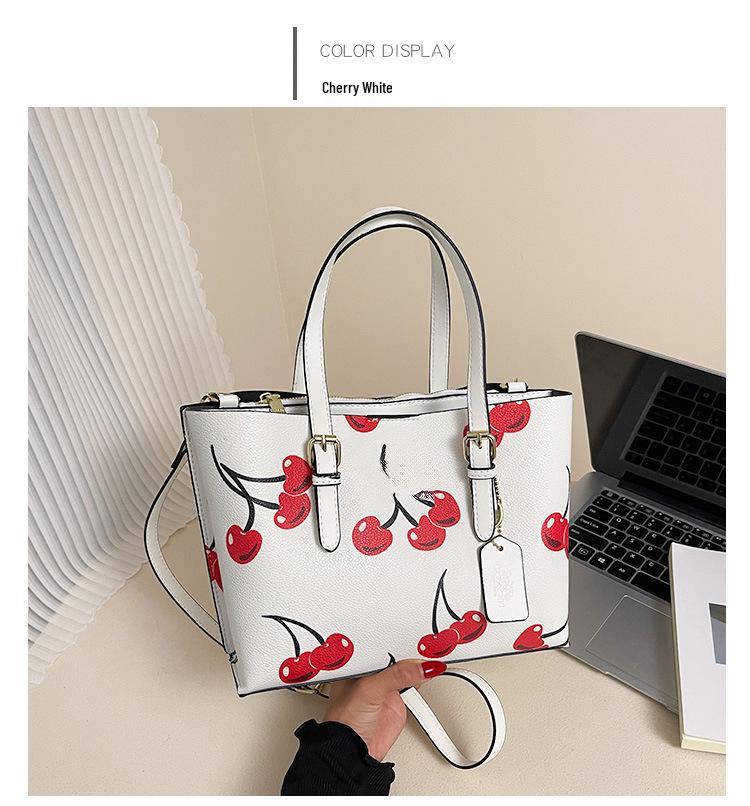 2025 Damen Retro Kirschdruck Tragetasche: Schulter- und Umhängetasche mit großem Fassungsvermögen