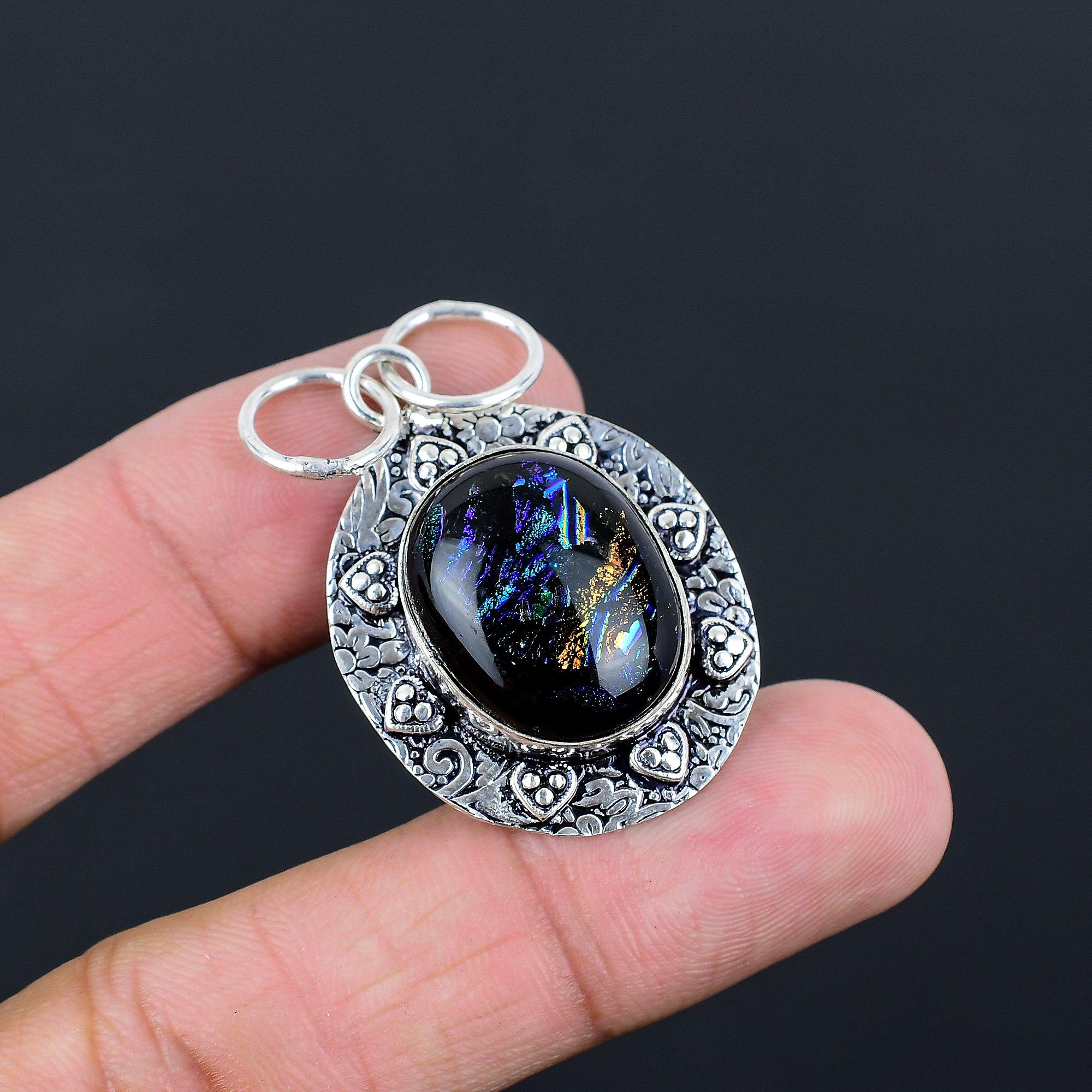 Sisters Day Sale Sterling Silver American Dichroic Glass Stone Bezel New Pendant