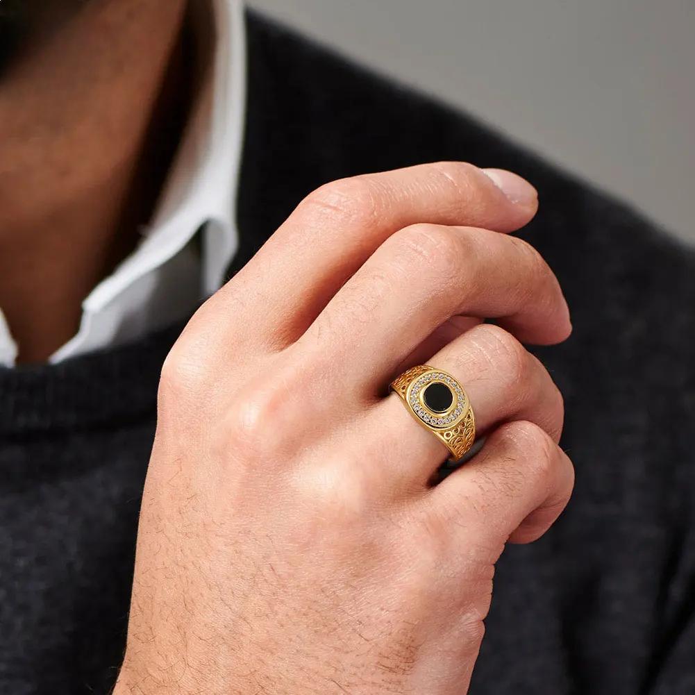 Round Agate Signet Rings for Men 925 Sterling Silver Wedding Engagement Statement Vintage Thumb Band Jewelry NMR09