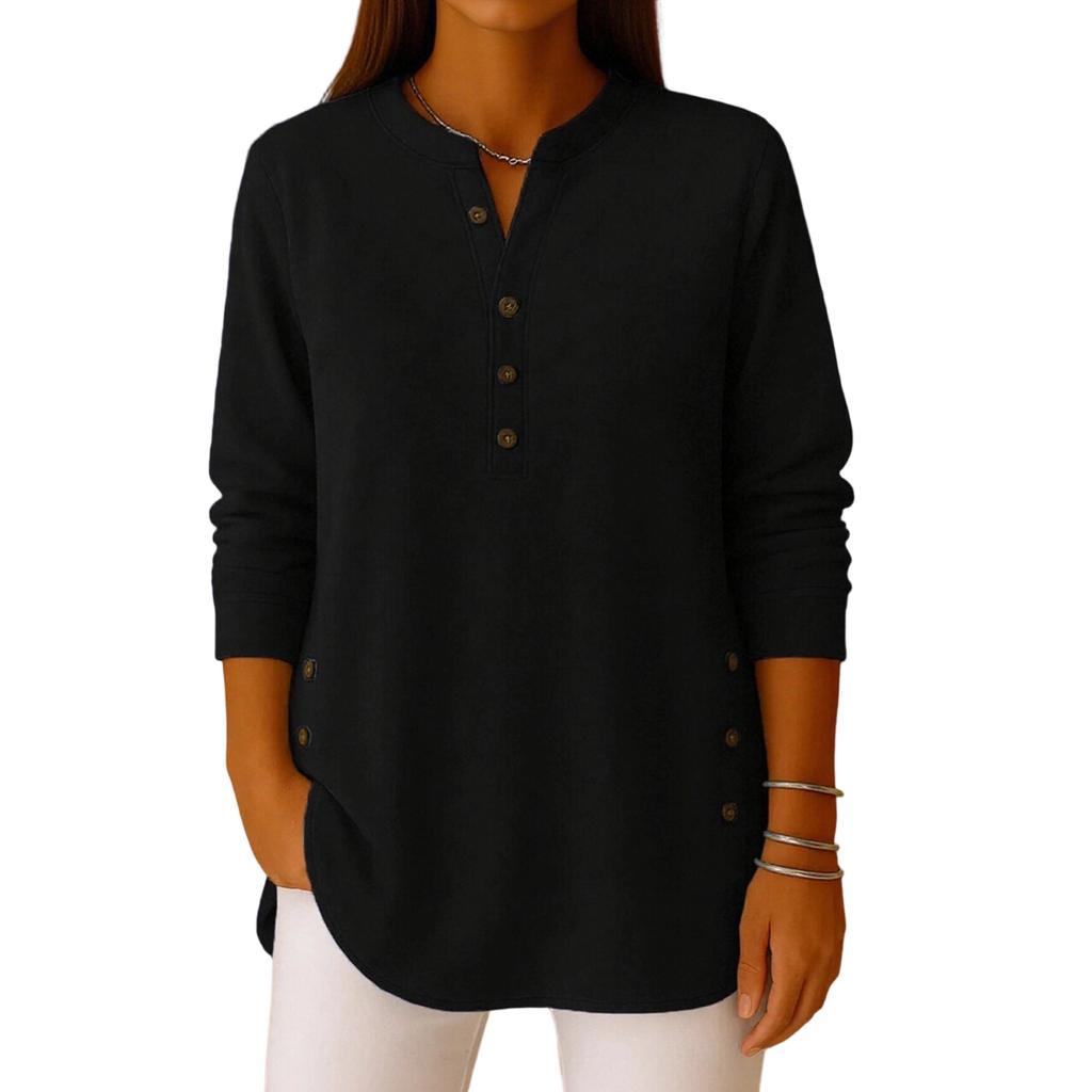 Women's Color Button Long,sleeved Casual Loose Pullover Top