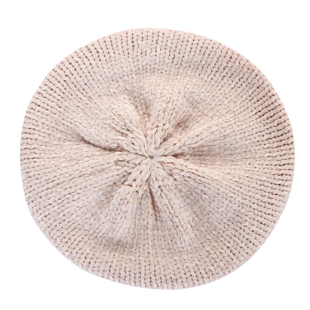 Soft Chenille Knitted Beret Hat Knitted Plain Beret Cap New Warm Winter Hat Spring, Autumn, Winter