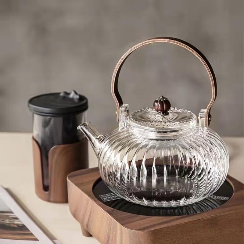Glass Teapot with Wooden Handle and Filter