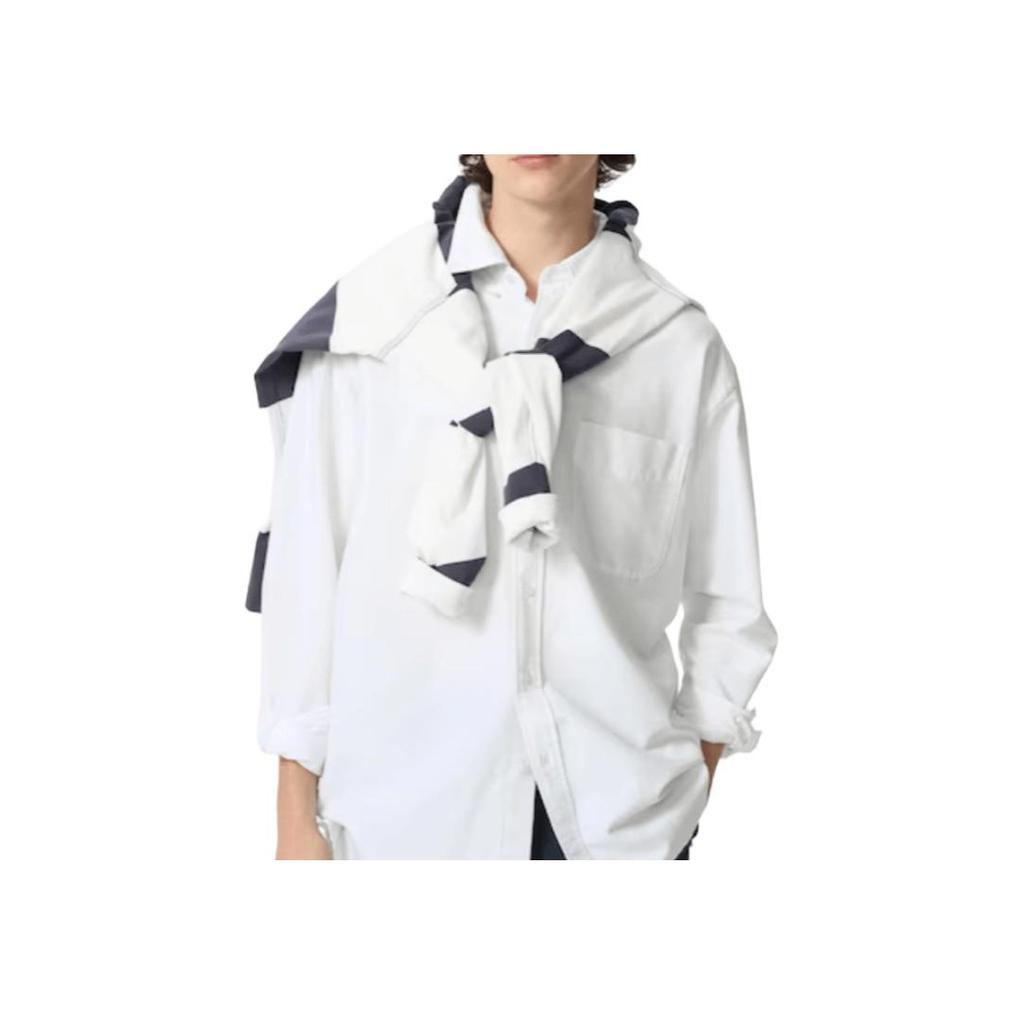 Uniqlo X JW Anderson Collaboration SS25 Hem Embroidered Logo Pattern Loose Long Sleeve Shirt Unisex shirts White 476240-00