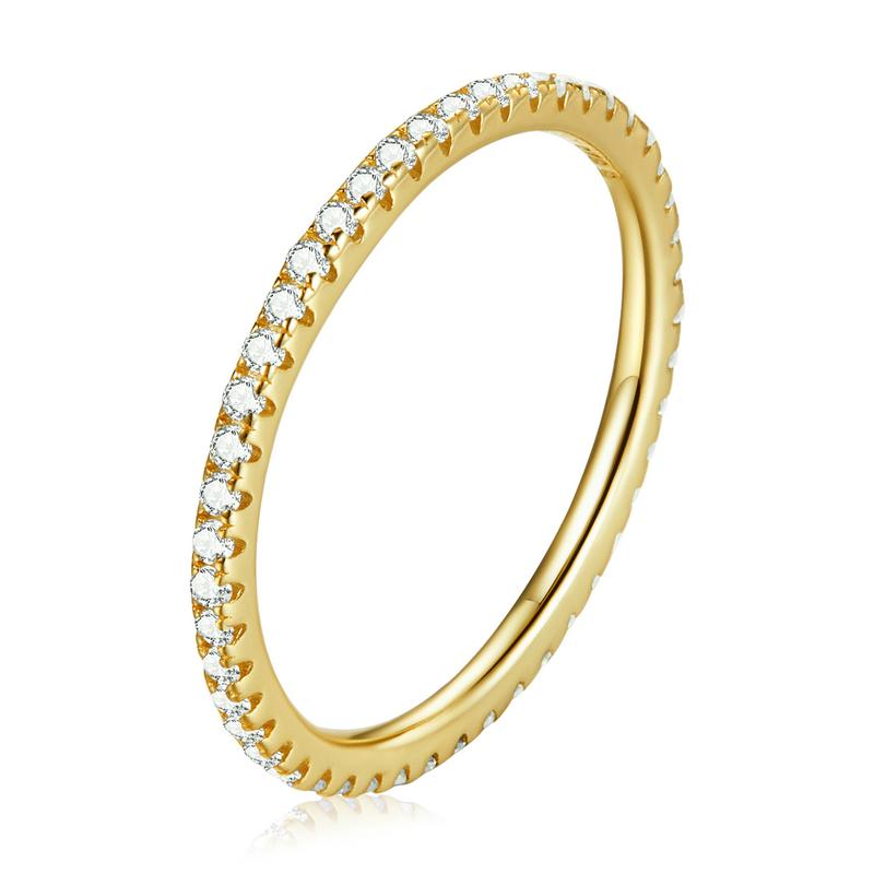 925 Sterling Silver Full Paved Simulated Diamond Stackable Rings, Women Gold Plated Engagement Eternity Bands Colored CZ