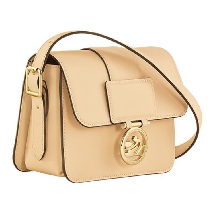 Longchamp Box-Trot Klappenverschluss Verstellbarer Schultergurt Mini-Rindsleder Quadratische Tasche Damen Taschen Beige 10174HAU071