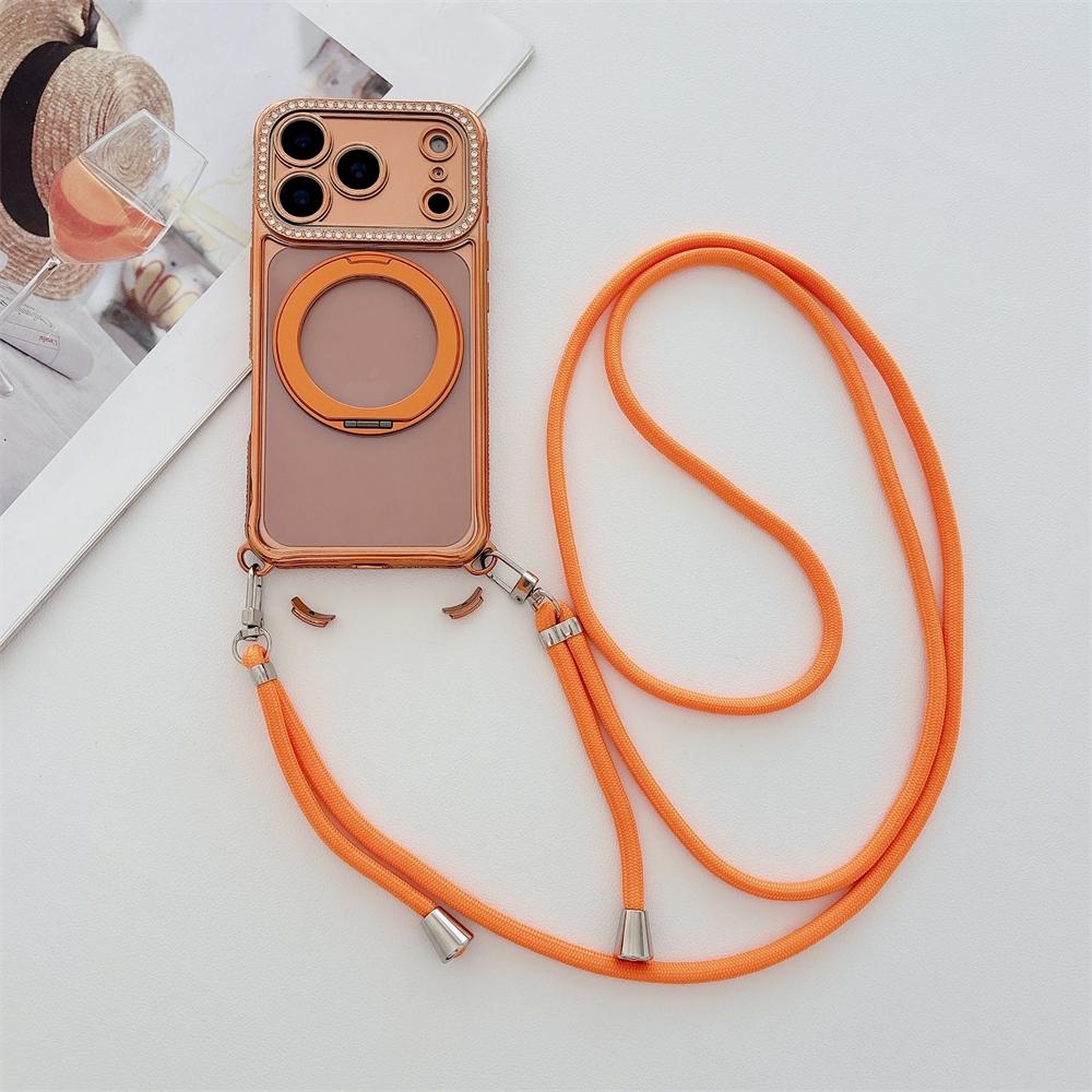 

Flash Diamond Necklace Cord Rope Lanyard Plating Magnetic Clear Bracket Case For iPhone 17 16 14 13 15 Pro Max For Magsafe Cover iPhone 13