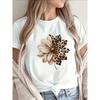 Schwarz-Leopard & Beige-Dahlie Print Kurzarm-T-Shirt | Leicht, Rundhals, Knitterarm, Lässig, Restaurant - Maschinenwaschbar