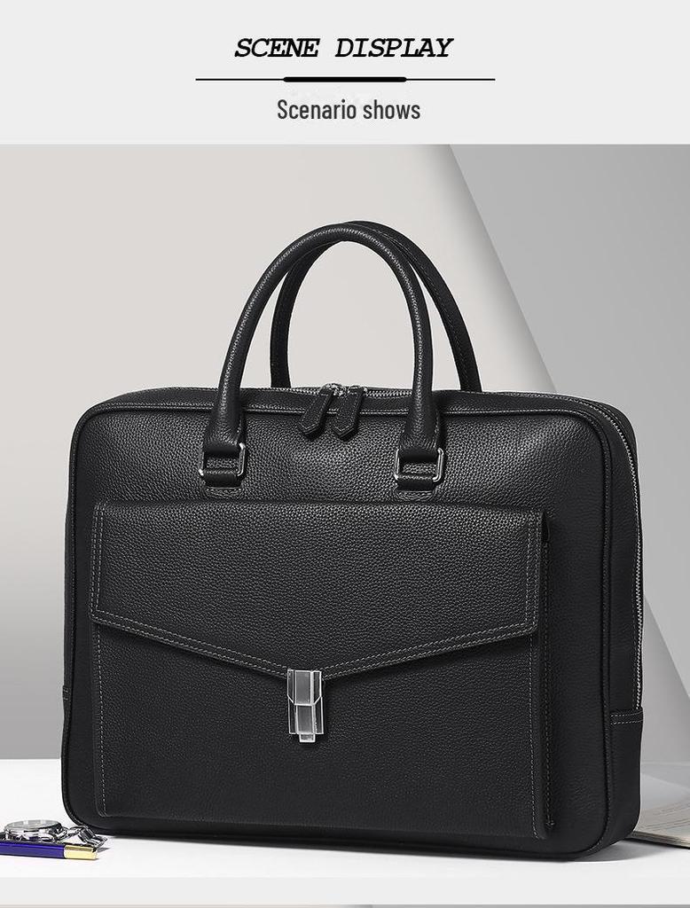 Men's Genuine Leather Water-Resistant Briefcase: High-End, Large-Capacity Commuter Bag