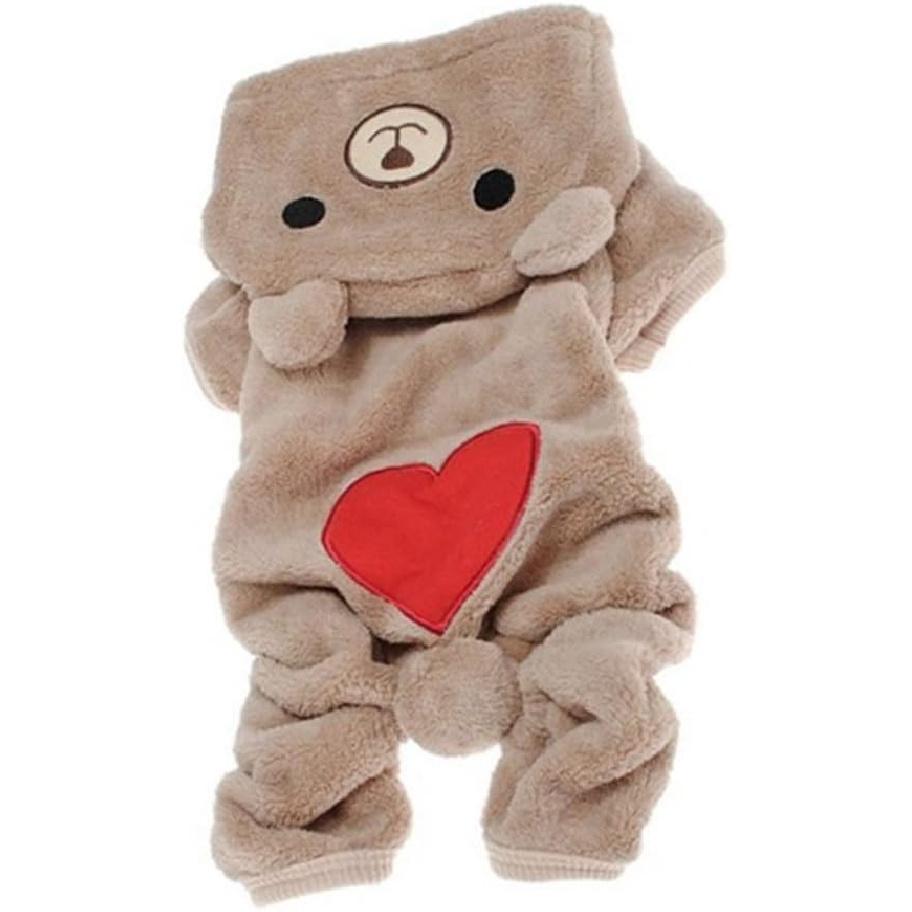 Cozy Dog Outfits Pet Apparel, Cute Heart Bear Costume Jumpsuit Hoodies Sweater Coat Clothes for Small Dogs Puppy Pets Cats, L Light Coffee