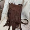 Autumn Retro Matte Suede Fringed Mobile Phone Bag Women's Fashion Trendy Temperament Suede Single Shoulder Messenger Bag