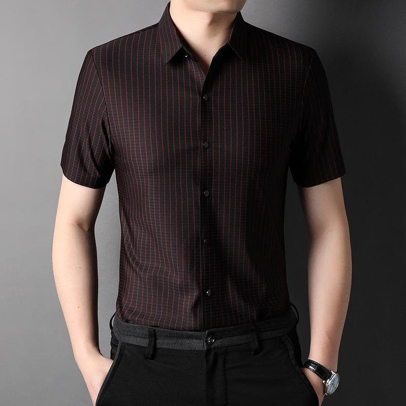 Summer New Men's Slim-fitting Seamless Shirts, Middle-aged Lapel Short-sleeved Business Shirts, Dad Clothes
