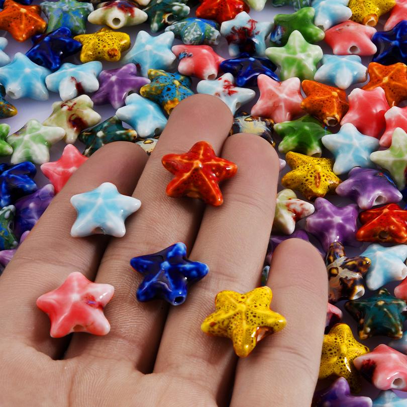10pcs/Lot Sea Beach Conch Starfish Tropical Fish Bead Charms For Jewelry Making Supplies Ceramics Pendant DIY Bracelets Material