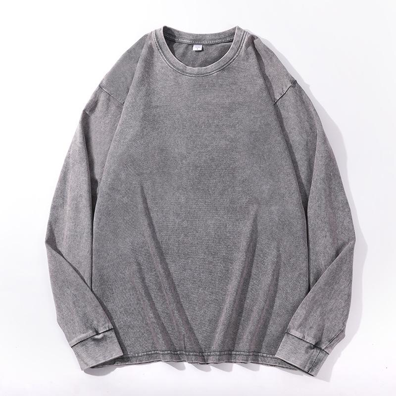 Unisex Retro Colorful Washed Long-Sleeve Pure Cotton Sweater with Ribbed Cuffs