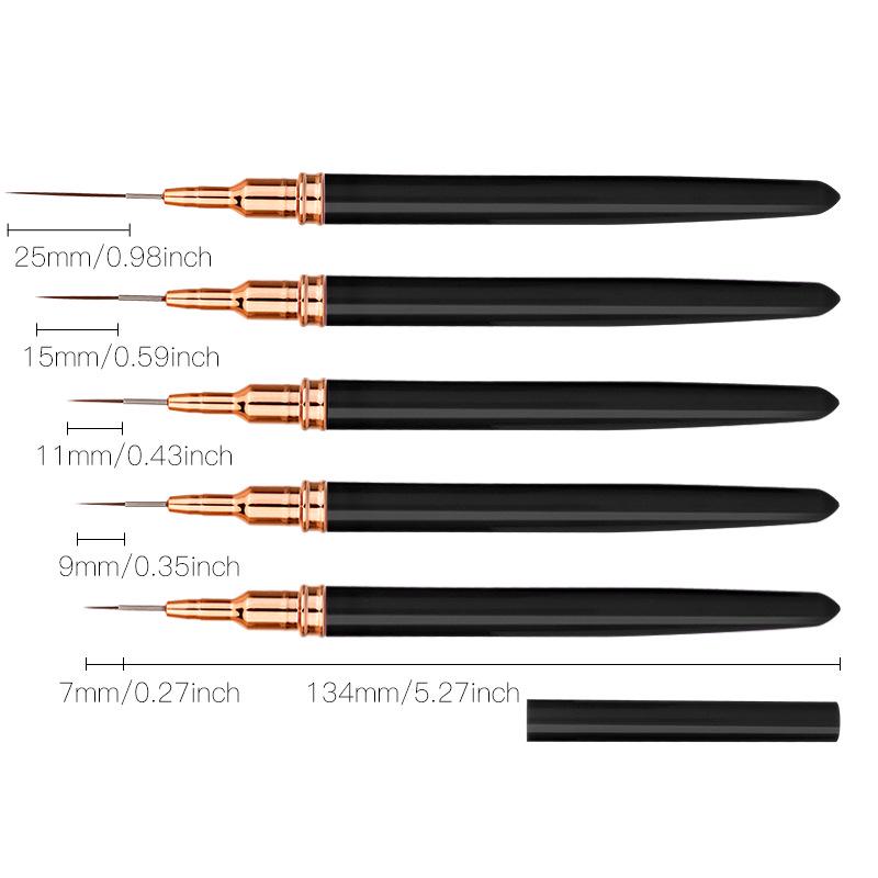 Japanese Ultra-Fine Nail Art Brush Set: 5-Piece Liner Brushes for Color Painting and Flower Designs with Gel Nail Precision.
